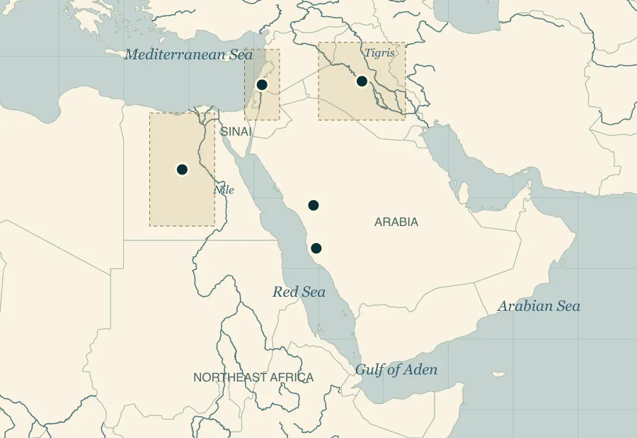 Regional map of northeast Africa, Arabia, and surrounding lands