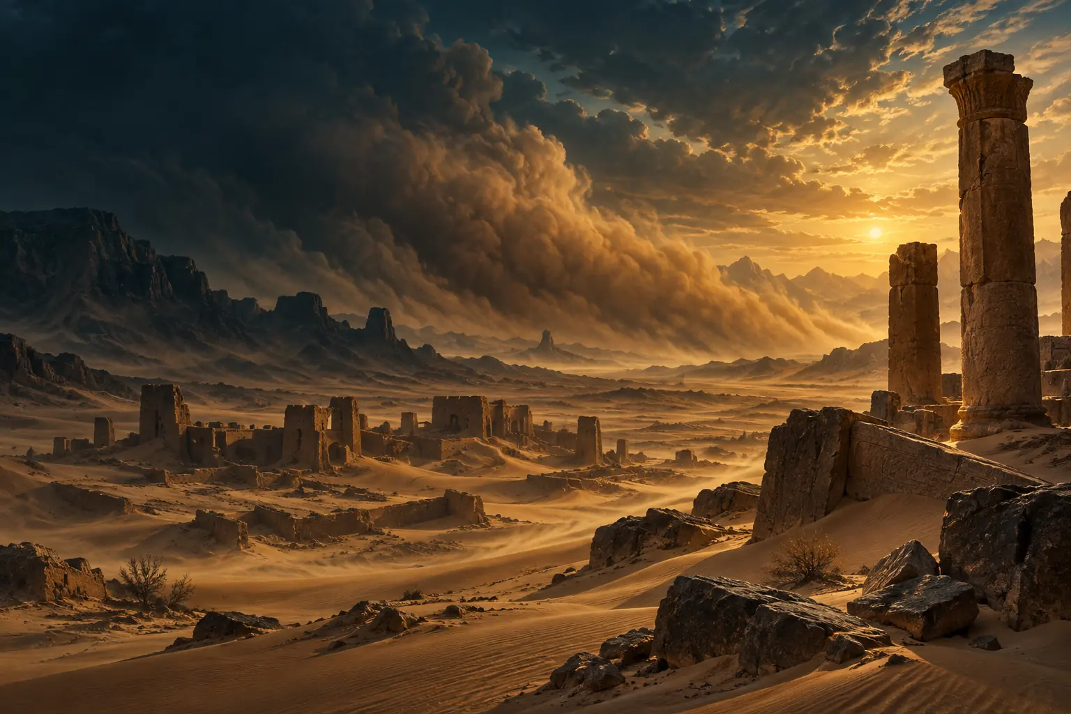 Wind crossing dunes and abandoned foundations evokes the warning to ‘Ad.