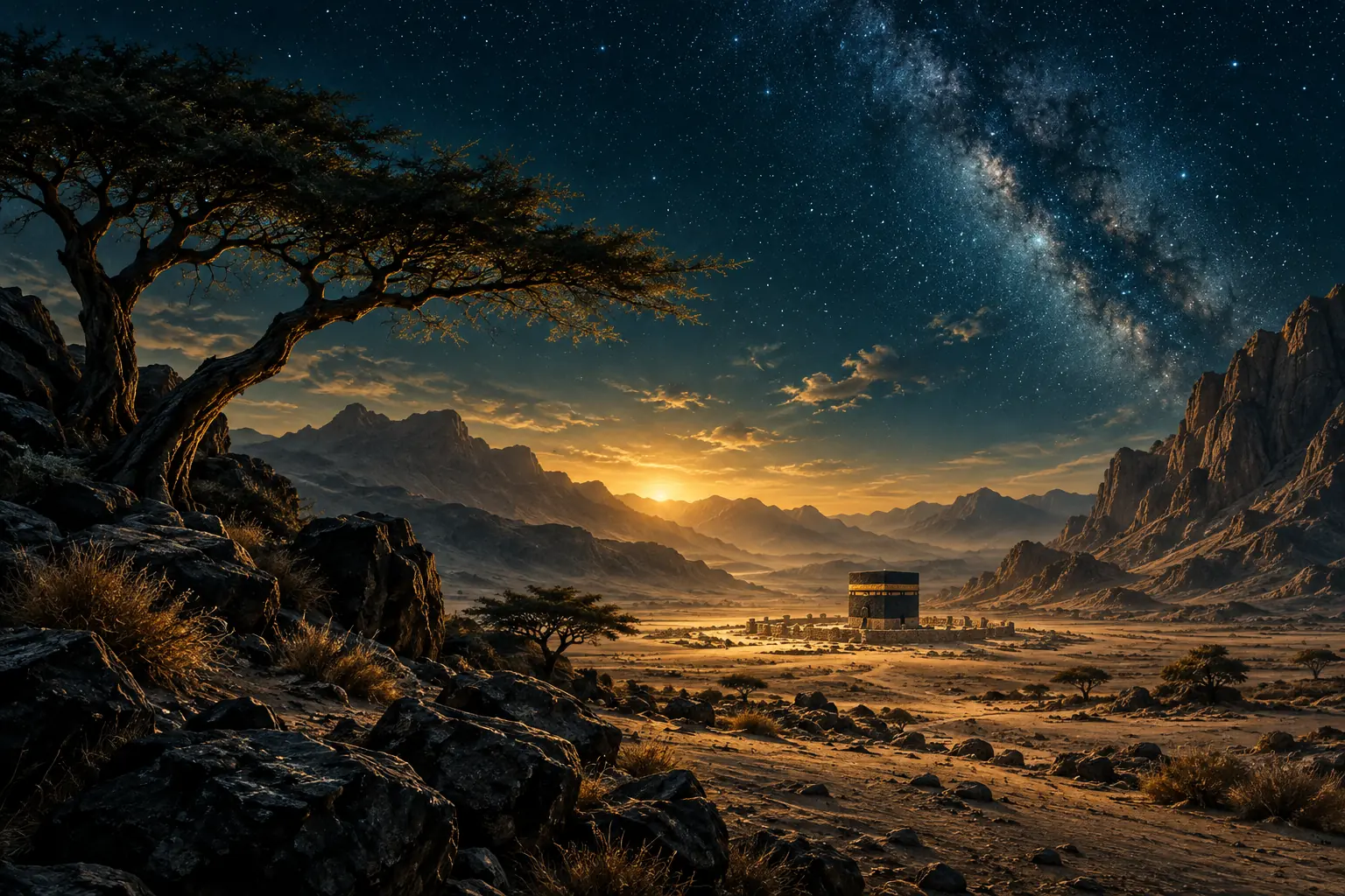 A quiet desert sanctuary beneath a wide sky connects the themes of worship, the House, and a continuing call.